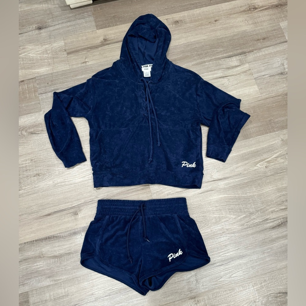 Victoria Secret Pink Navy Blue Terry Cloth Set